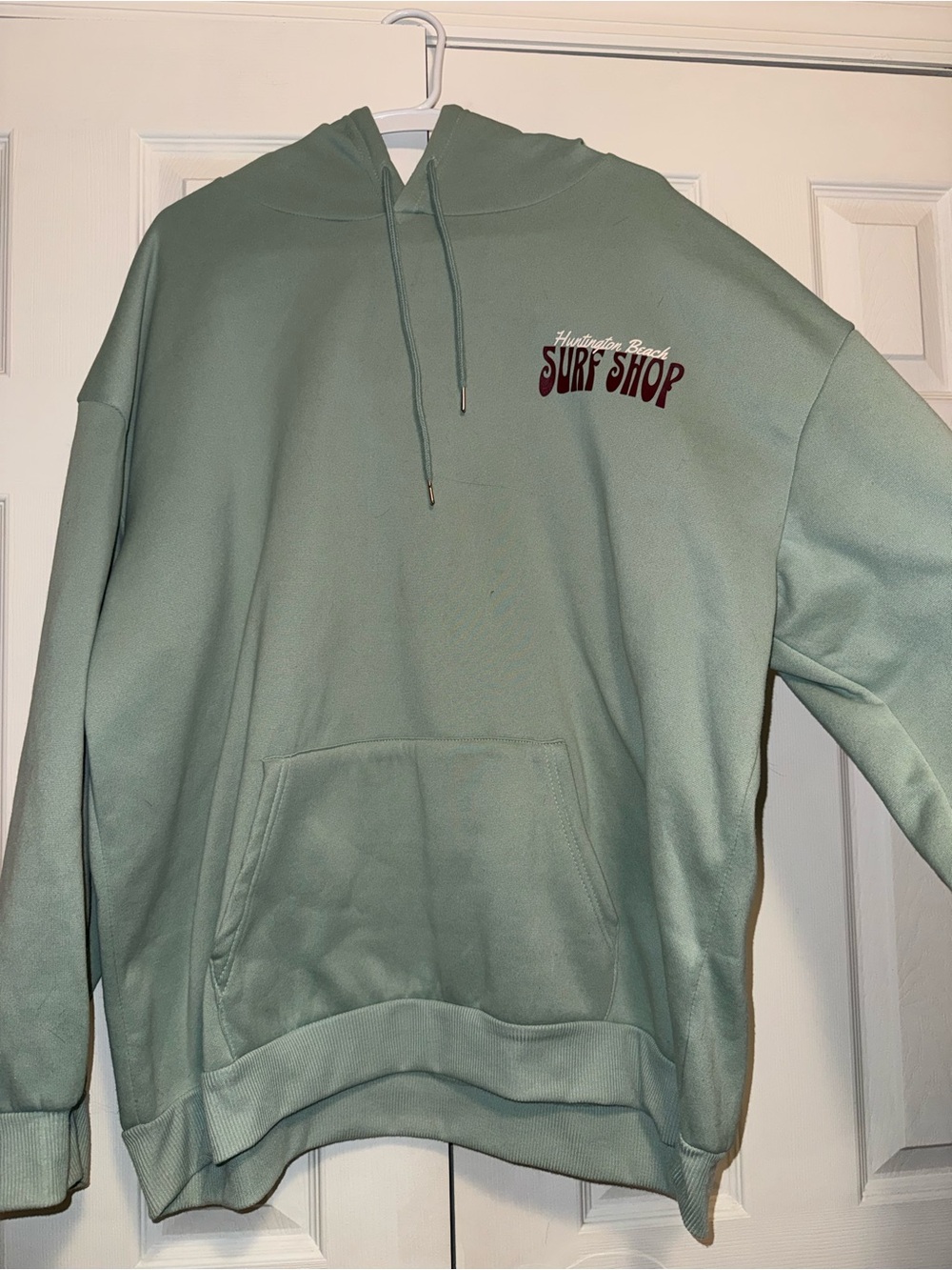 SHEIN Sage Green Surf Shop Pullover Hoodie